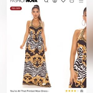 Fashion Nova Black and White Halter Maxi Dress